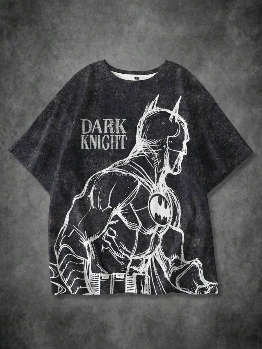BATMAN X SHEIN 男士夏季休閒角色印花短袖T恤 - 白色 - 查看 1