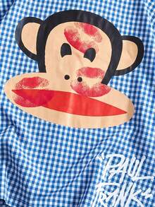 ROMWE MEN Paul Frank X ROMWE 男士夏季休閒格子卡通印花襯衫 - 藍色 - 查看 3