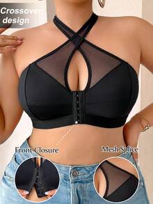 SHEIN 加大码舒适无钢圈薄款吊带文胸 - 黑色 - 查看 3