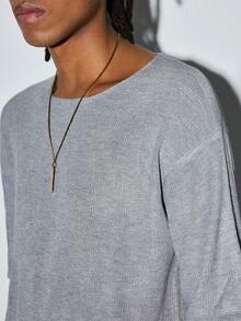 Modcrash Plus Size Men's Solid Color Crew Neck Loose Fit Knit Short Sleeve Top Fall/Autumn/Winter - Grey - View 7