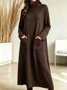 Holdful Holdful Gaun Rajut Kasual Serbaguna Musim Gugur/Dingin Wanita Terbaru - Coffee Brown - View 1