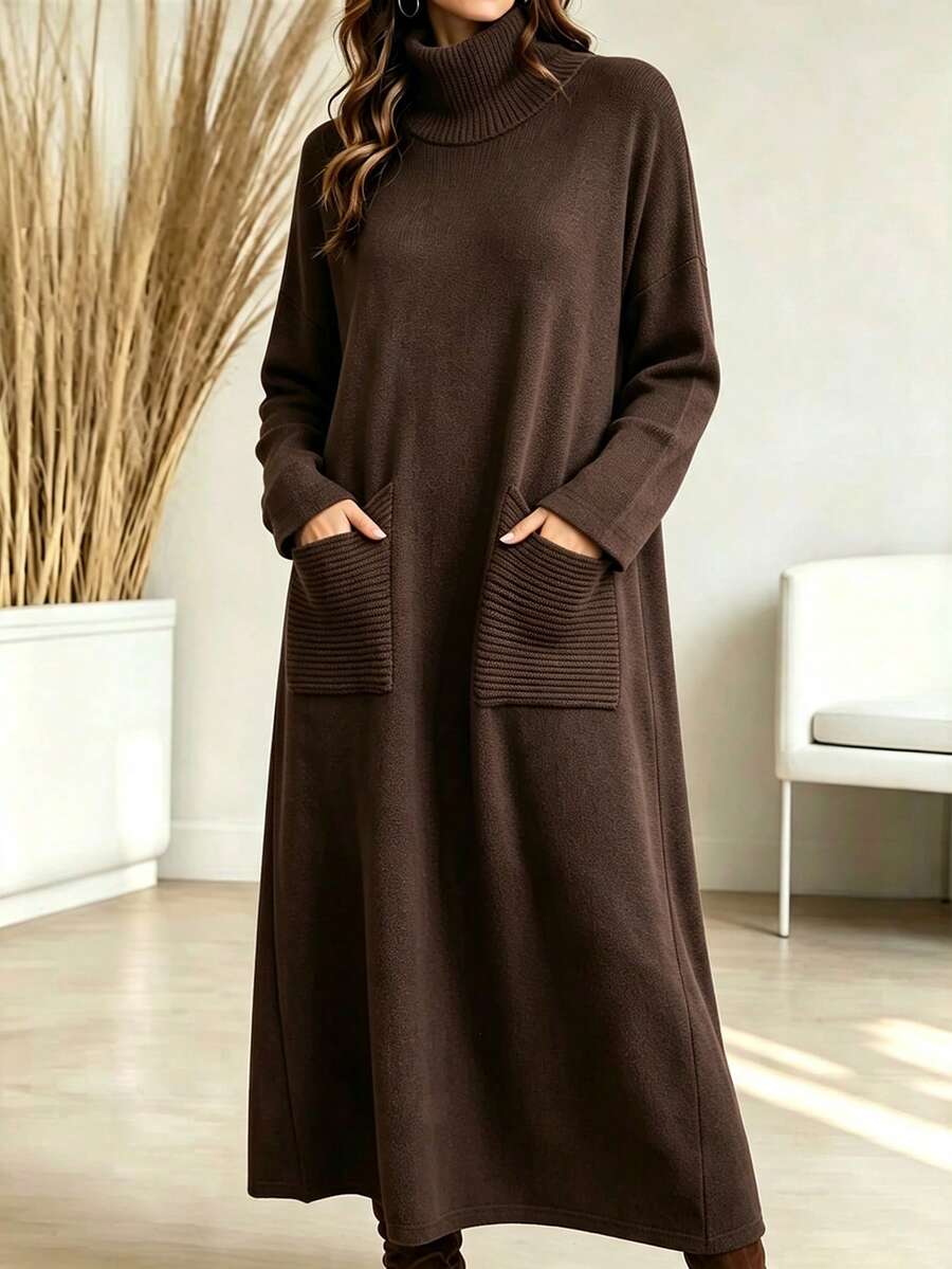 Holdful Holdful Gaun Rajut Kasual Serbaguna Musim Gugur/Dingin Wanita Terbaru - Coffee Brown - View 1