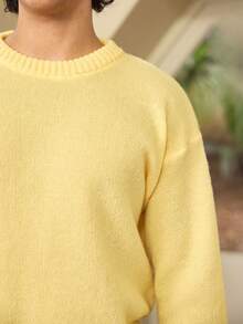 Whitmere ANDREILEE Men's Casual Pullover Sweater, Streetwear Style, Solid Color, Long Sleeve, Round Neck, Loose Fit, Short Length, Lightweight, Polyester, Suitable For Spring, Autumn And Winter - Yellow - View 8
