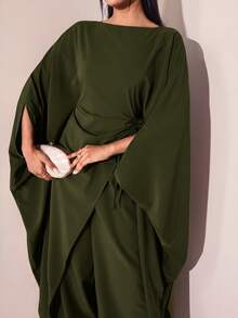 Veilorie Women's Drawstring Tie Long Robe And Loose Pants Arabic Costume Set - Army Green - View 7