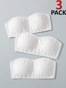 Girlism Teen Girl Teen Girls Bras And Bralettes, Spring/Summer New White Solid Color Knitted Texture Minimalist Comfortable With Padding Soft Skin-Friendly Bandeau Underwear, Suitable For All Seasons, Back To School - White - View 3