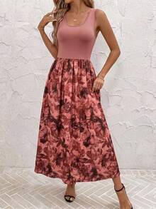 SHEIN Clasi 女款休閒度假花卉印花拼接中長洋裝 - 彩色 - 查看 4