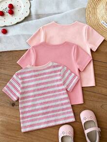 Baby Girl 3pcs -Piece Set Of Short-Sleeved Tee With Shorts Floral Decoration For Casual Everyday Wear - White - View 4