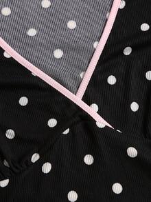 Sweetra Women's New Spring Summer Autumn Winter Black Polka Dot Fabric Colorblock Patchwork Design Bow Decor Cute 2 Pieces Set Suitable For Outings Shopping Dining - Black and White - View 4