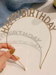 1 Pc Gold Happy Birthday Headband, Rhinestone Letter Hair Hoop, Funny Party Headband For Adults - gold - View 3