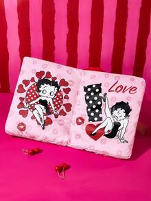 Betty Boop x SHEIN 1個書本造型抱枕，劇情印花，書包形狀，適合沙發、房間、汽車，柔軟抱枕 - 紅色 - 查看 2
