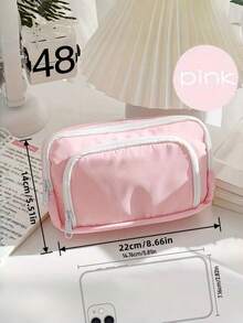 1pc Double Layer Colored Pencil Box Pencil Case Double Layer Front Open Pocket Storage Bag 22cm*13.5cm Suitable For Office And School, Decorations,Pink,School Stuff. - 1pc - View 4