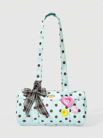 Anime 1 pieza Bolso de hombro estilo Y2K Preppy con lunares, lazo de cinta & decoración de botones lindos, bolso bandolera de moda estética de dopamina para volver a la escuela