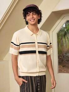 Whitmere Men's Slim Fit Short Sleeve Knit Cardigan, Casual Versatile Sweater For Commuting, Running, Fitness, Summer - Apricot - View 6
