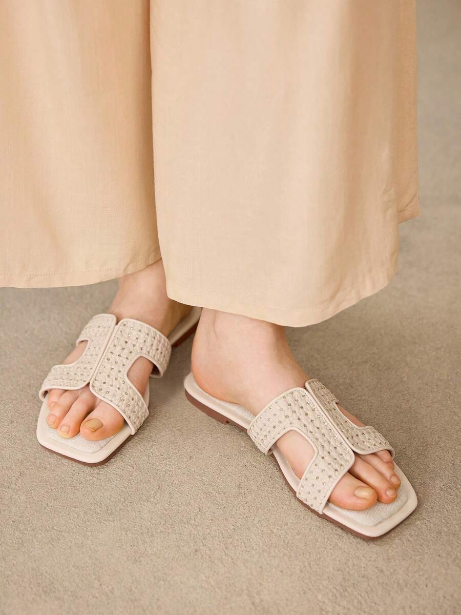 MOTF PREMIUM SUMMER NEW BEIGE BEACH VACATION CASUAL WOMEN'S FLAT SANDALS - 米色2 - 查看 1