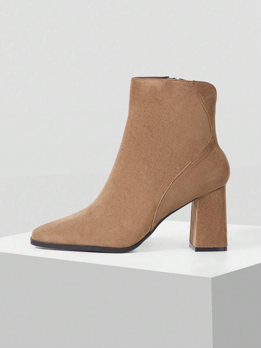 MOTF PREMIUM WOMEN'S FASHION SIMPLE SOLID SIDE ZIP HIGH HEEL ANKLE BOOTS, SPRING SHOES FOR EASTER AND CHRISTMAS - Dark apricot - View 2