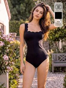 SHEIN BASICS 女款純色休閒性感日常穿著外出夜店連身衣 黑色 夏季 - 黑色 - 查看 9