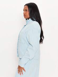 MUSERA Blue Denim Funnel Neck Jacket Winter Autumn Everyday Casual Going Out Weekdaze - Blue - View 2