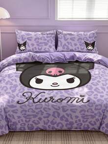 HELLO KITTY AND FRIENDS | SHEIN 3件組可愛卡通印花被套組，磨毛材質，柔軟保暖，多尺寸可選，適用單人床/雙人床/Queen床/King床 - 紫色 - 查看 1