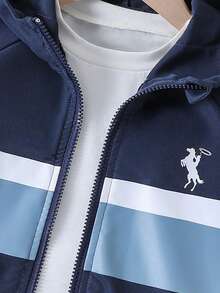SHEIN Casuvi Kids 1件男童休閒極簡街頭連帽長袖外套，時尚休閒設計，適合夏季穿著，適合4-7歲男孩日常穿著，適用於運動、外出、學校及返校季 - 黑色 - 查看 3