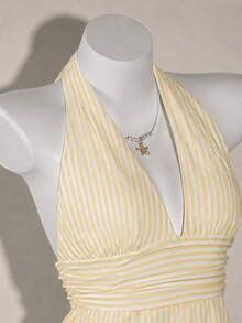 SHEIN ICON Halter Neck Deep V-Neck Cinched Waist A-Line Backless Old Money Style Tank Top - Multicolor - View 4
