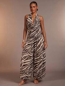 Hauture Women's Sexy Abstract Animal Print Chiffon Palazzo Wide Leg Balloon Trousers Pants - Multicolor - View 5