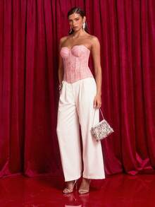 Glamine Women's Lace Patchwork Sexy Date Strapless Top - Coral Pink - View 4