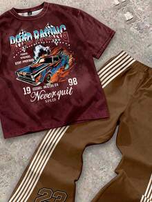 Kids Tween Boy Casual 2pcs Set, Crew Neck T-Shirt & Flare Pants, Suitable For Summer - Multicolor - View 3