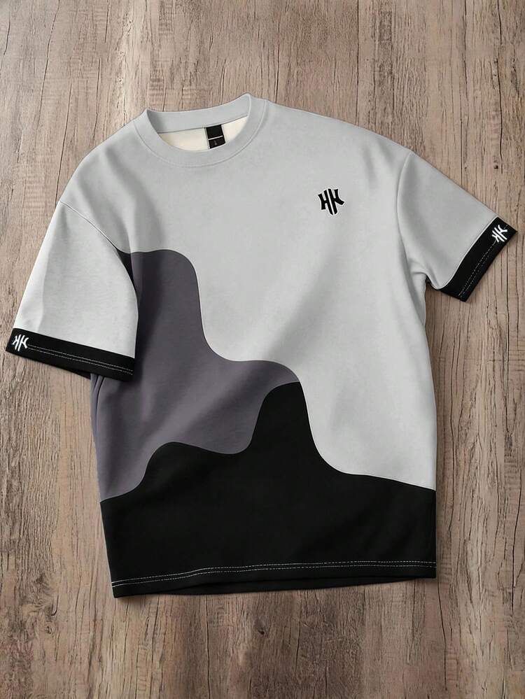 Daypath Men's Summer Casual Colorblock Patchwork T-Shirt - Grey - View 1