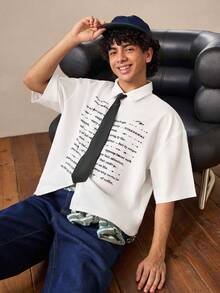 Whitmere Casual Fashion Men's Printed College Style Short Sleeve Shirt - White - View 1