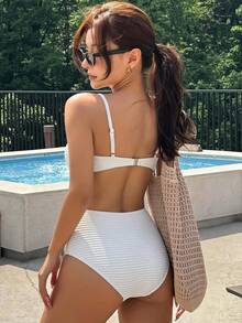 DAZY One-Piece Slimming White Swimsuit Vacation - White - View 6