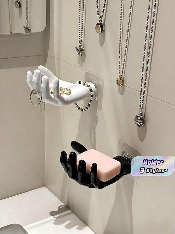 1pc Hand-Shaped Holder Rack, Creative Palm Design Wall Mount Jewelry Organizer, Soap Dish, Suitable For Bathroom, Bedroom, Vanity.