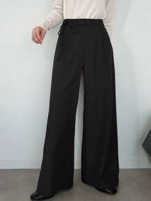 FRIFUL Women's Early Autumn New Korean Style Waist Tie Bow Straight Leg Long Pants - Black - View 5
