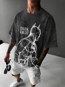 BATMAN X SHEIN 男士夏季休閒角色印花短袖T恤 - 白色 - 查看 8
