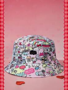 HELLO KITTY AND FRIENDS | SHEIN 1PC Casual Sports Model, Cute Lady Fisherman Hat, IP Joint Design Model, Suitable For Daily, Casual - White - View 1