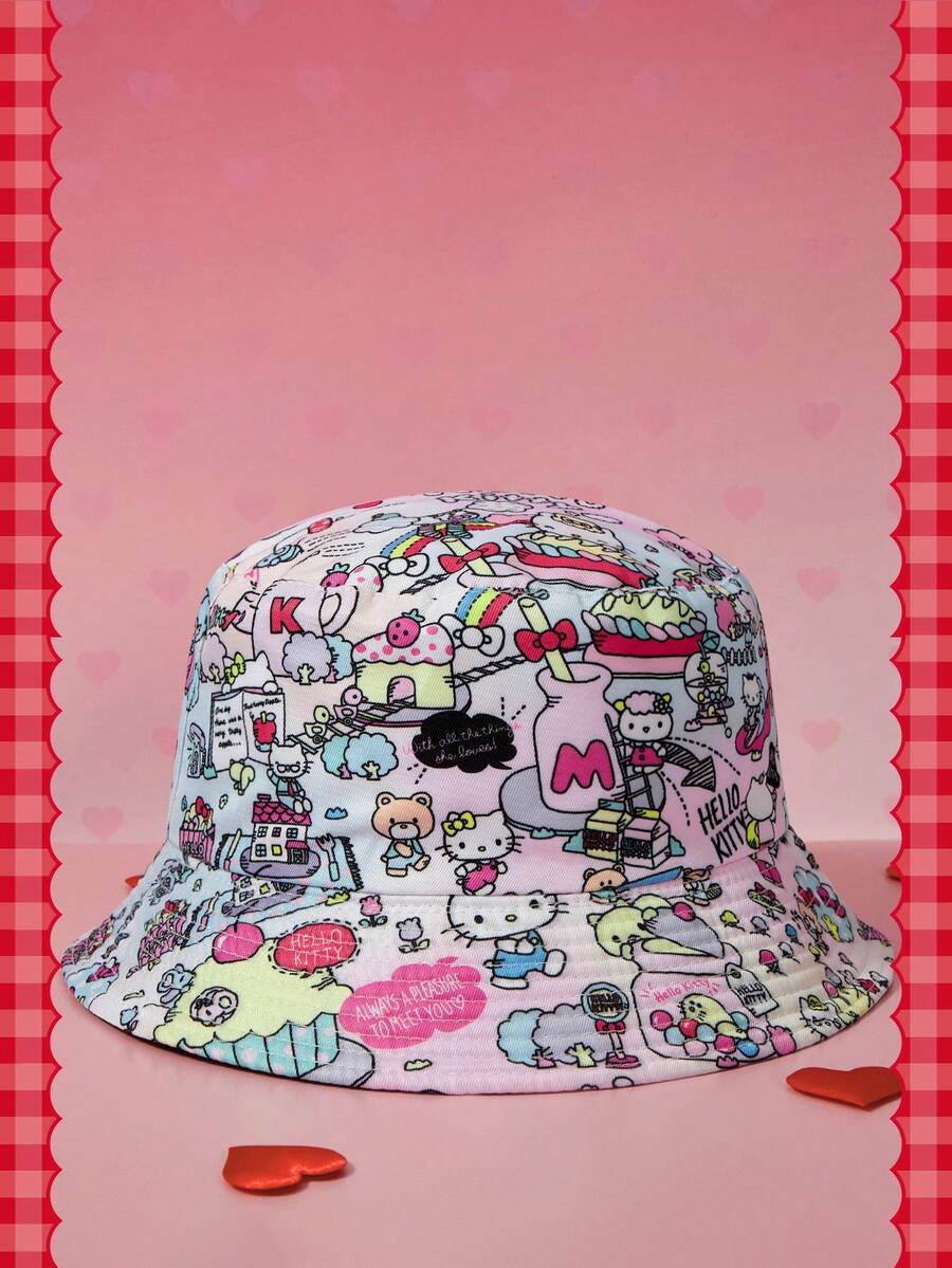 HELLO KITTY AND FRIENDS | SHEIN 1PC Casual Sports Model, Cute Lady Fisherman Hat, IP Joint Design Model, Suitable For Daily, Casual - White - View 1