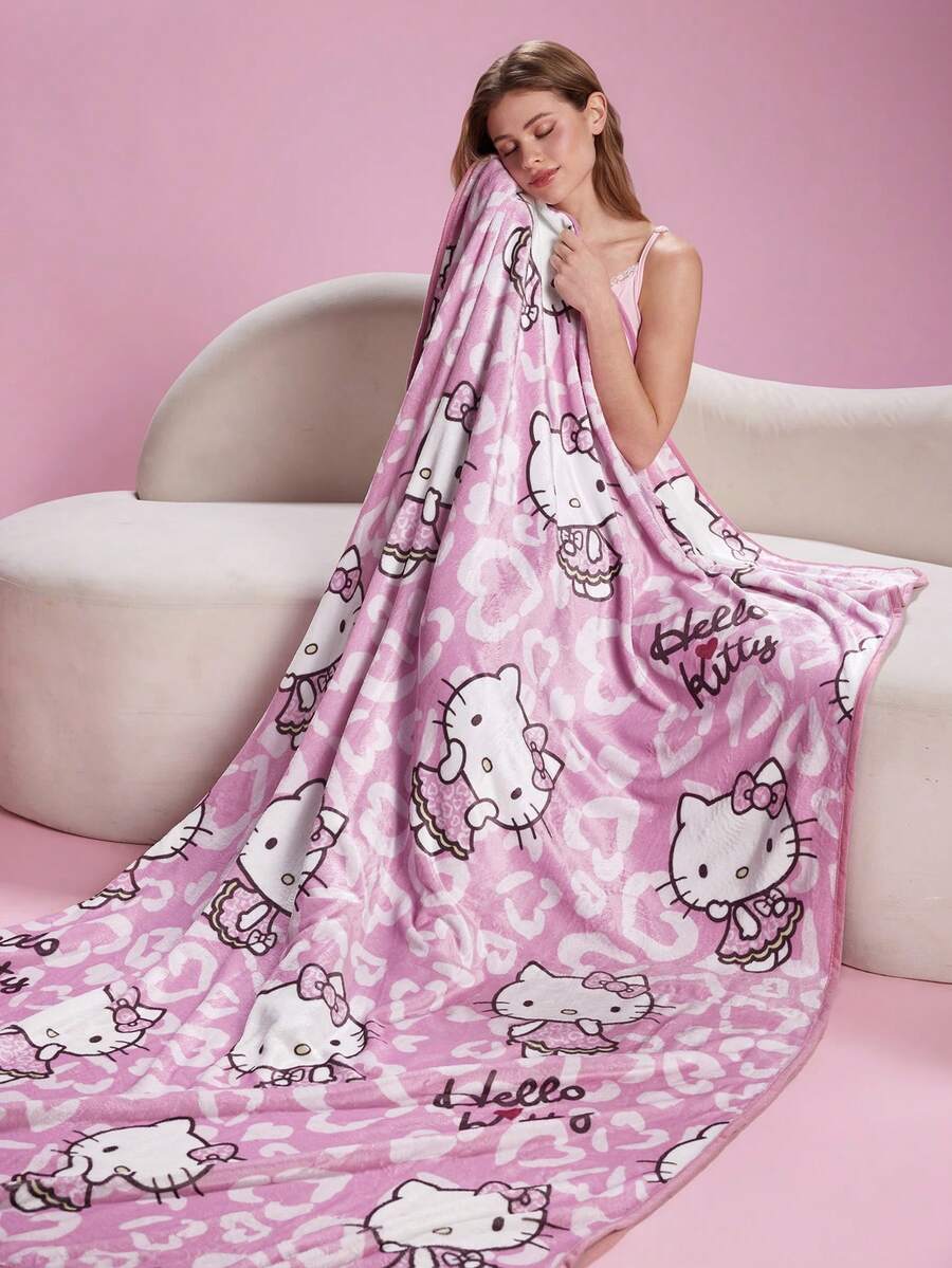 HELLO KITTY AND FRIENDS | SHEIN 1件可愛印花加厚毯,柔軟保暖,不易掉毛,多種尺寸,可用於沙發、床鋪、午休 - 西瓜粉 - 查看 1