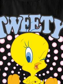 LOONEY TUNES X SHEIN 女童字母卡通印花休閒日常短袖T恤 - 白色 - 查看 4