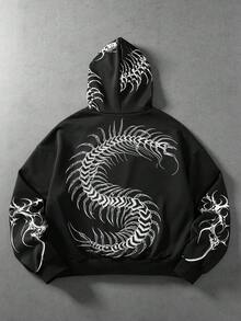 ROMWE MEN 男士秋冬印花連帽衛衣 - 黑色 - 查看 2