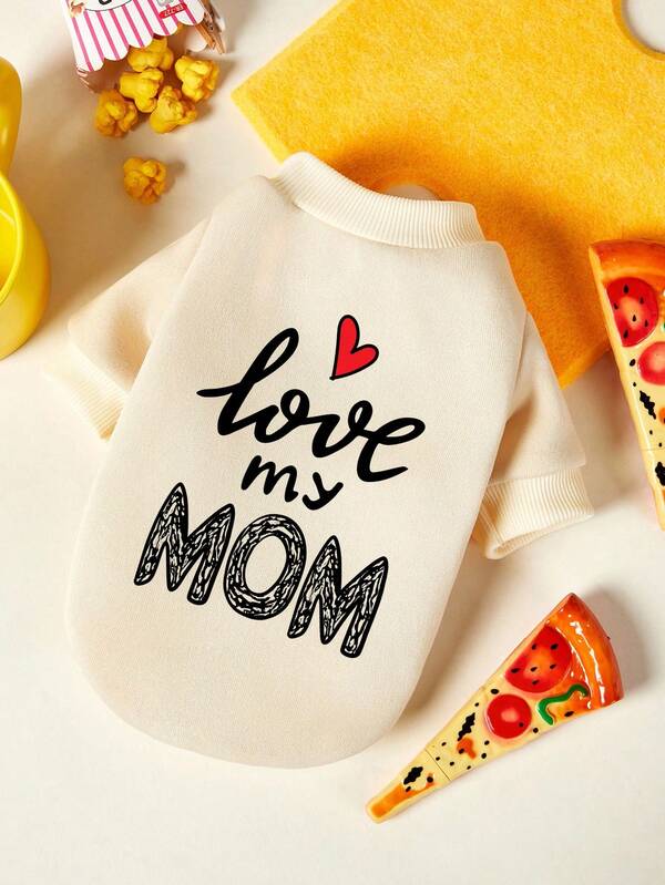 PETSIN 1 buah Baju Hewan Peliharaan Bergambar Huruf "Love ♡ MOM" untuk Musim Gugur dan Musim Dingin, Tebal dan Hangat, Lembut dan Nyaman, Pakaian Hewan Peliharaan Anti Rontok Tanpa Topi