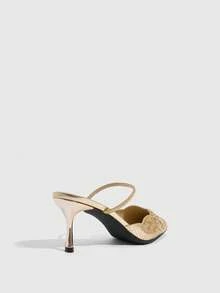 CUCCOO SZL Champagne Gold Sequins Pointed Stiletto Strap Sandals, Light Luxury Banquet Style Woven Stiletto High Heels Women Fall Shoes - Rose Gold - View 3