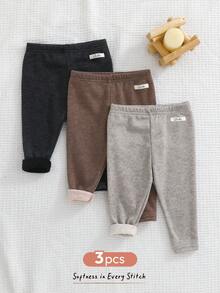 Cozy Pixies 3件組女嬰裝飾針織腰帶保暖內裡秋冬打底褲套裝 - 卡其色 - 查看 4
