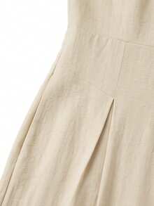 Balvessa Lady's Elegant Summer Sleeveless Khaki High-Waisted Pleated One-Piece Pants. Suitable For Vacations, Afternoon Tea, And Daily Commuting - Khaki - View 5