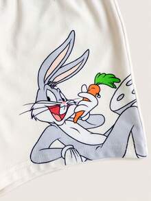 LOONEY TUNES X SHEIN 男嬰卡通圖案印花圓領短袖T恤與休閒短褲套裝 - 杏色 - 查看 7