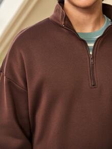 Whitmere Men's Stand Collar Zipper Half Placket Casual Versatile Commute Autumn/Winter Long Sleeve Sweatshirt - Brown - View 7