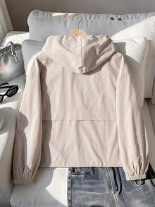 Rusticease Plus Size Women's Solid Color Drawstring Hooded Casual Baggy Business Elegant Everyday Hiking Long Sleeve Jacket Autumn Fall Going Out Teacher Grey - Khaki - View 3