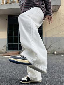 DAZY Spring/Autumn Solid White Washed Soft Denim Twill Jeans For Men - White - View 5