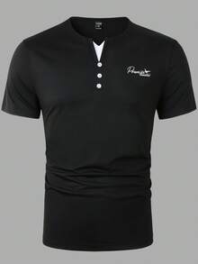 Manfinity Homme Men's Casual Versatile Short Sleeve T-Shirt, Summer - Black - View 7