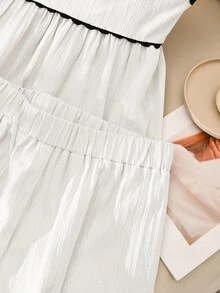 Story & Sage Women's Casual Home & Vacation 2-Piece Set, Spring/Summer Tie-Up Bow Camisole Top With Contrast Lace Trim, Apricot Color - White - View 4