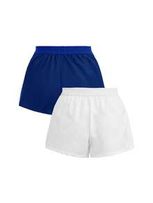 SHEIN Cheerettes 女款 2 件組純色高腰運動短褲－白色 藍色 休閒健身 - 彩色 - 查看 14
