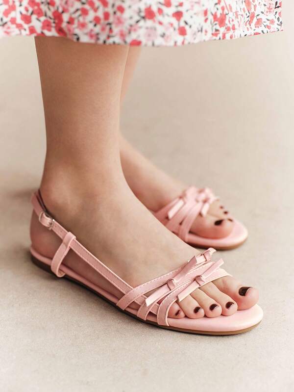 Rosivie Women's Shoes Retro Round Toe Cross Strip Hollow Open Toe Open Toe Flat Sandals Women's Fashion Casual Comfortable Versatile Roman Shoes